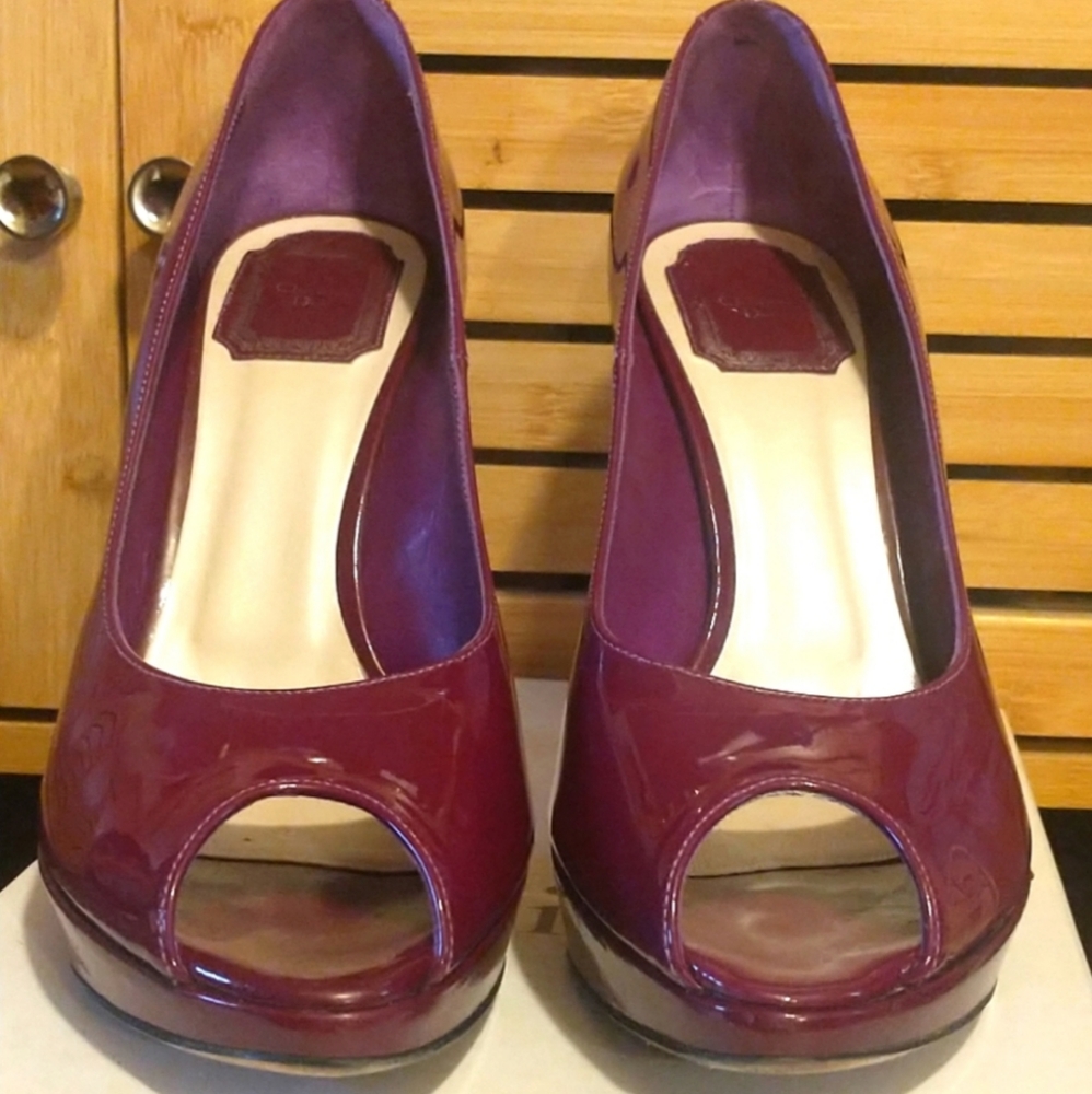 MISS DIOR Logo Classic Peep Toe Pumps Patent Leather Platform Stiletto High Heel - Picture 10 of 16